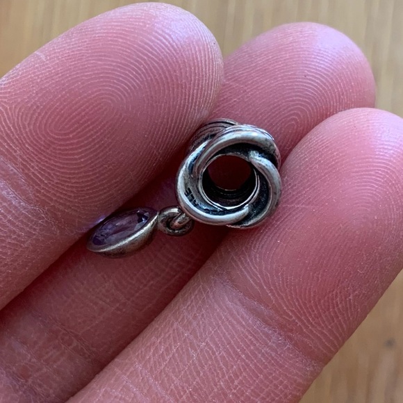 Retired Pandora Tied Together Sterling Silver Dangle Charm With Pink Amethyst - Picture 7 of 12